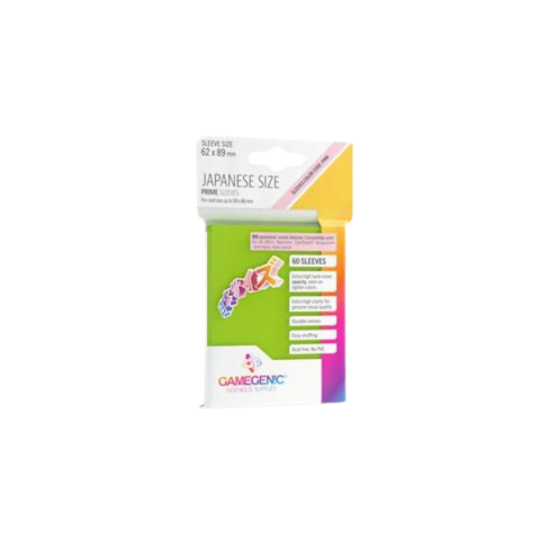 Gamegenic – PRIME Japanese Sized Sleeves Lime (60 Sleeves)